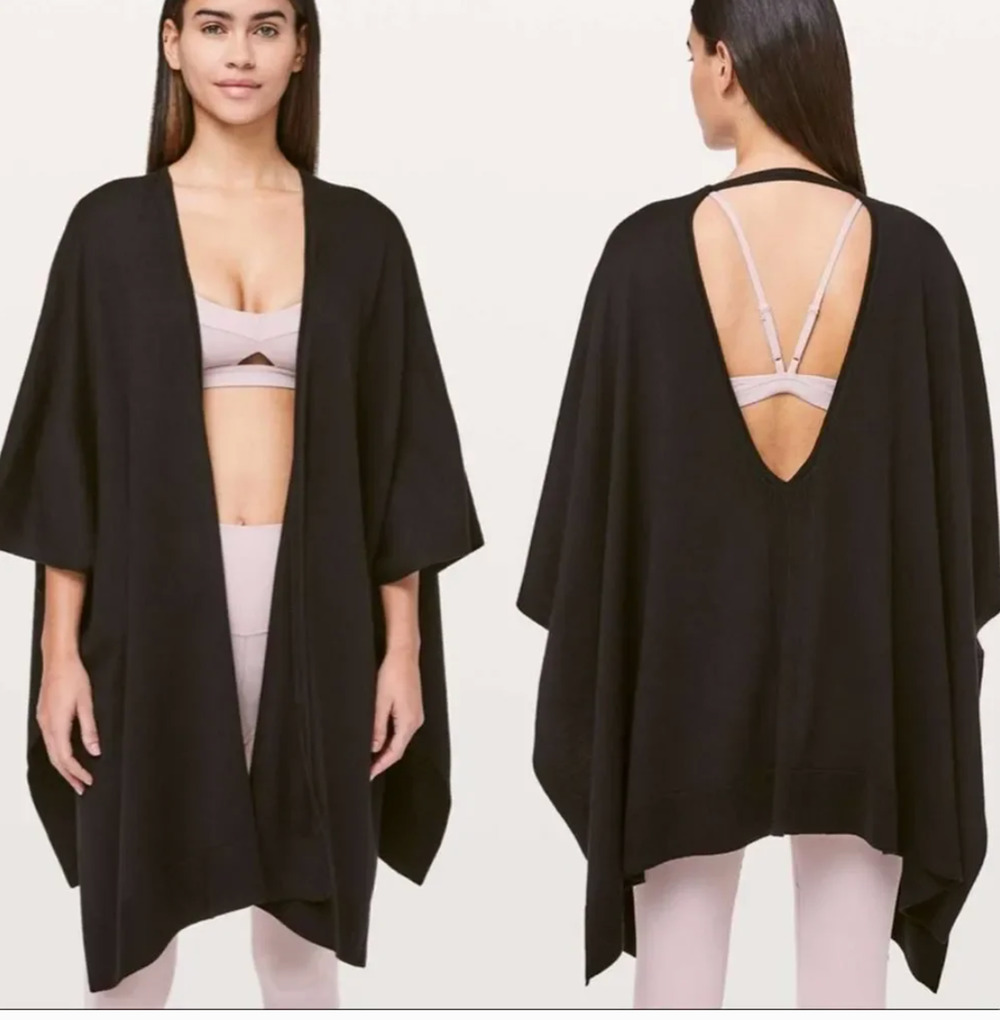 Lululemon Free To Coast Wrap Cardigan OS Black Open Front Low Back Travel